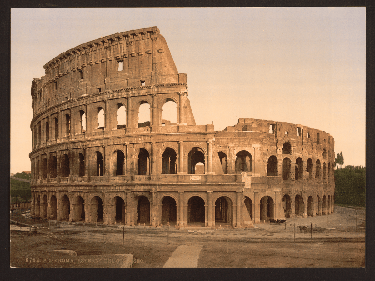 A color photograph of the Coliseum in Rome.